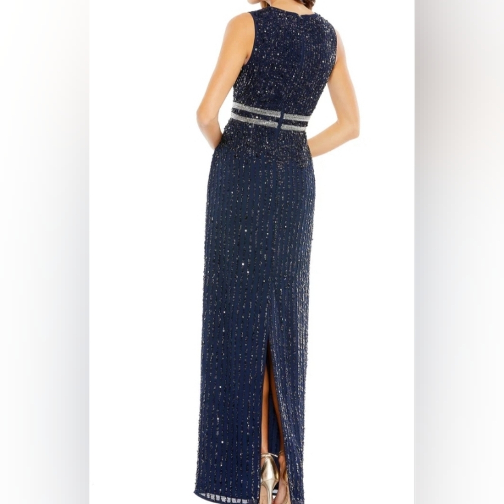 MAC DUGGAL 93603 Sequined Sleeveless Beaded Navy Dress NWT Sz 4 - Picture 2 of 9